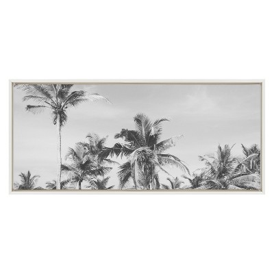 18" x 40" White Framed Coastal Palm Tree Canvas Print