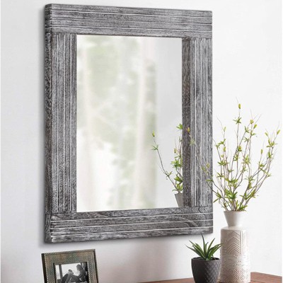 Ruso Weights Rustic Farmhouse Mirror With Wood Frame