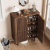 6-Tier Wooden Shoe Cabinet with Louvered Doors, Freestanding Narrow Entryway Organizer, Holds Up to 24 Pairs, Dark Walnut. - 2 of 4