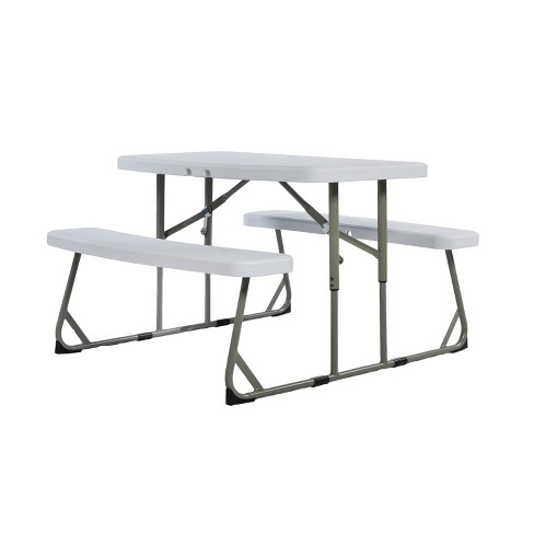 Flash Furniture Paige Easy Fold White Folding Plastic Kids Outdoor Picnic Table and Benches Commercial Grade Seating for 4 Kids