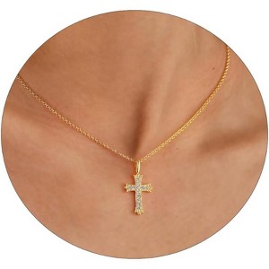 Gold Sideways Cross Necklace for Women, 14K Gold Plated Simple Everyday Choker - 1 of 4