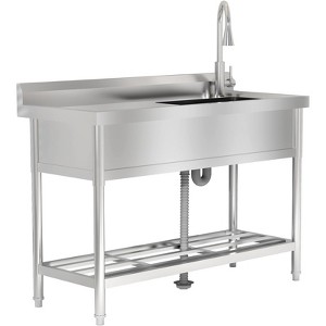 Stainless Steel Utility Sink, Free Standing Single Bowl Kitchen Sink with Cold and Hot Water Pipe and Faucet, Basin for Kitchen Restaurant Garage - 1 of 4