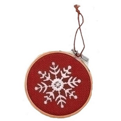 Roman 4.5" Red and White Snowflake in Hoop Loom Christmas Ornament