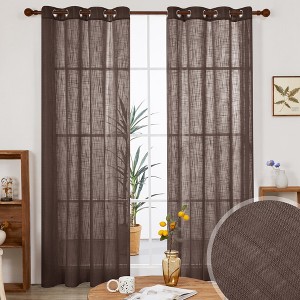 Deconovo Faux Linen Sheer Curtain Panels (2-Pack) – Light Filtering, Grommet Top - 1 of 4