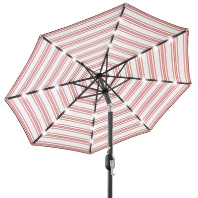 Best Choice Products 10ft Solar LED Lighted Striped Patio Umbrella w/ Crank, Tilt, Push Button, 6 Ribs