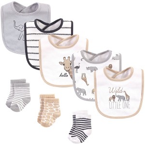 Hudson Baby Infant Cotton Bib and Sock Set 8pk, Modern Safari Animals, One Size - 1 of 2