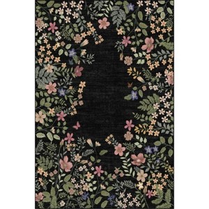 Modern Floral Area Rug Machine Washable Low Pile Stain Non Slip Farmhouse Aesthetic Printed Floor Rug for Living Room Bedroom Kitchen Bathroom - 1 of 1