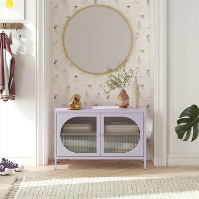 INFURNIC Decorative Storage Cabinets Wide 2-Door Accent Cabinet with Fluted Glass Oval Doors Stylish Versatile Storage, Purple, 39.37"*15.75"*25.2"