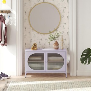 INFURNIC Decorative Storage Cabinets Wide 2-Door Accent Cabinet with Fluted Glass Oval Doors Stylish Versatile Storage, Purple, 39.37"*15.75"*25.2" - 1 of 4
