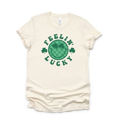 Simply Sage Market Women's Feelin Lucky Checkered Smiley Short Sleeve Graphic Tee