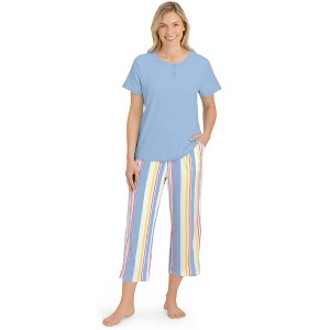 Collections Etc Stripe Capris Short Sleeve 2-Piece Pajama Set - 1 of 4