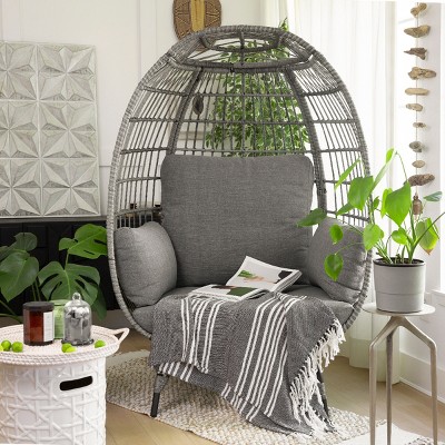 Barton Oversized Grey Wicker Egg Chair with Cushions