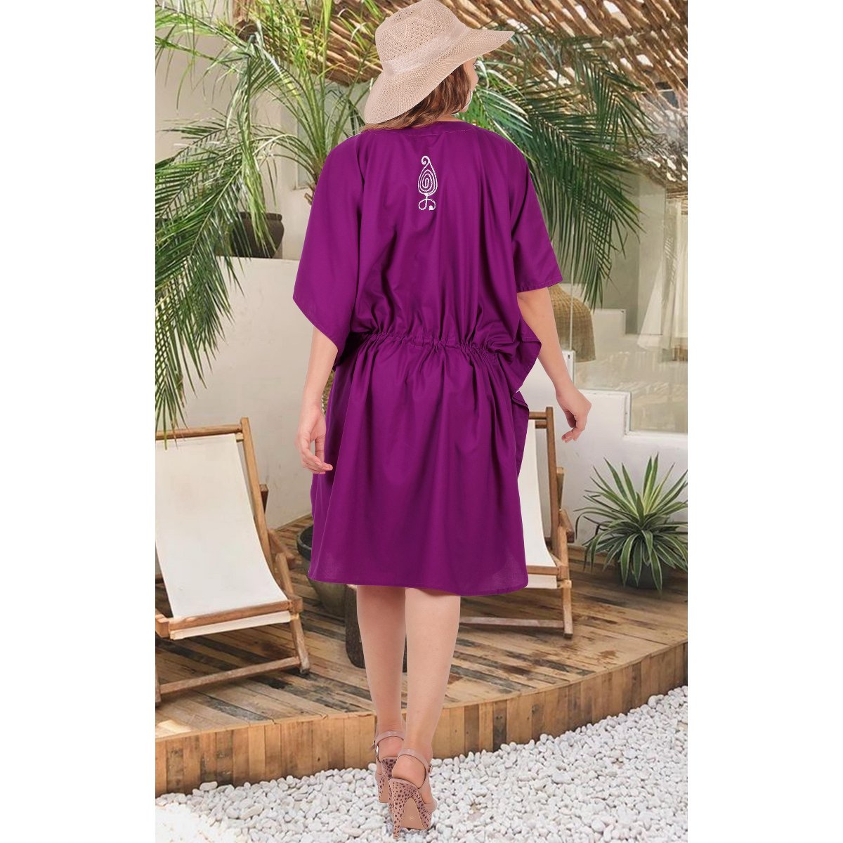 Женские платья LA LEELA House Daily Routine Evening Wear Short Sleeve Casual Bikini Cover-Up Vacation Mini Cover Ups for Women Dress 2X-3X Purple, Solid — фото 5