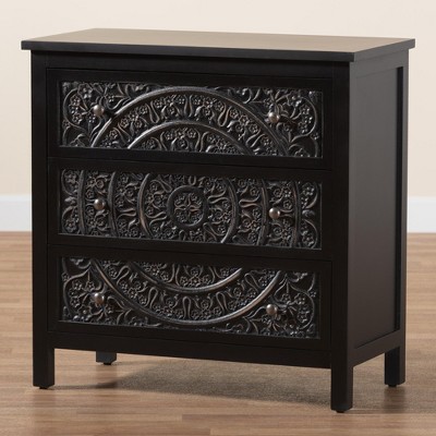 Yelena Traditional Black Wood 3-Drawer Storage Cabinet