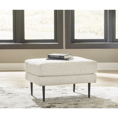 Sandstone Fabric Ottoman with Black Metal Legs