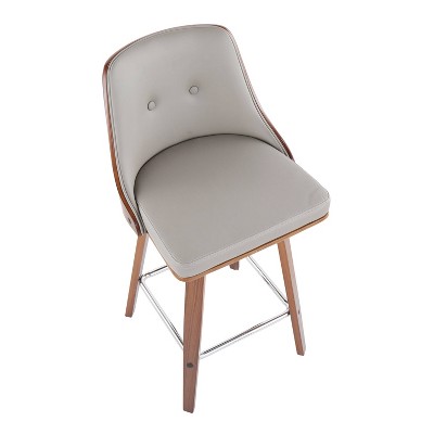 Gianna Light Gray Walnut Chrome Swivel Counter Stool Set
