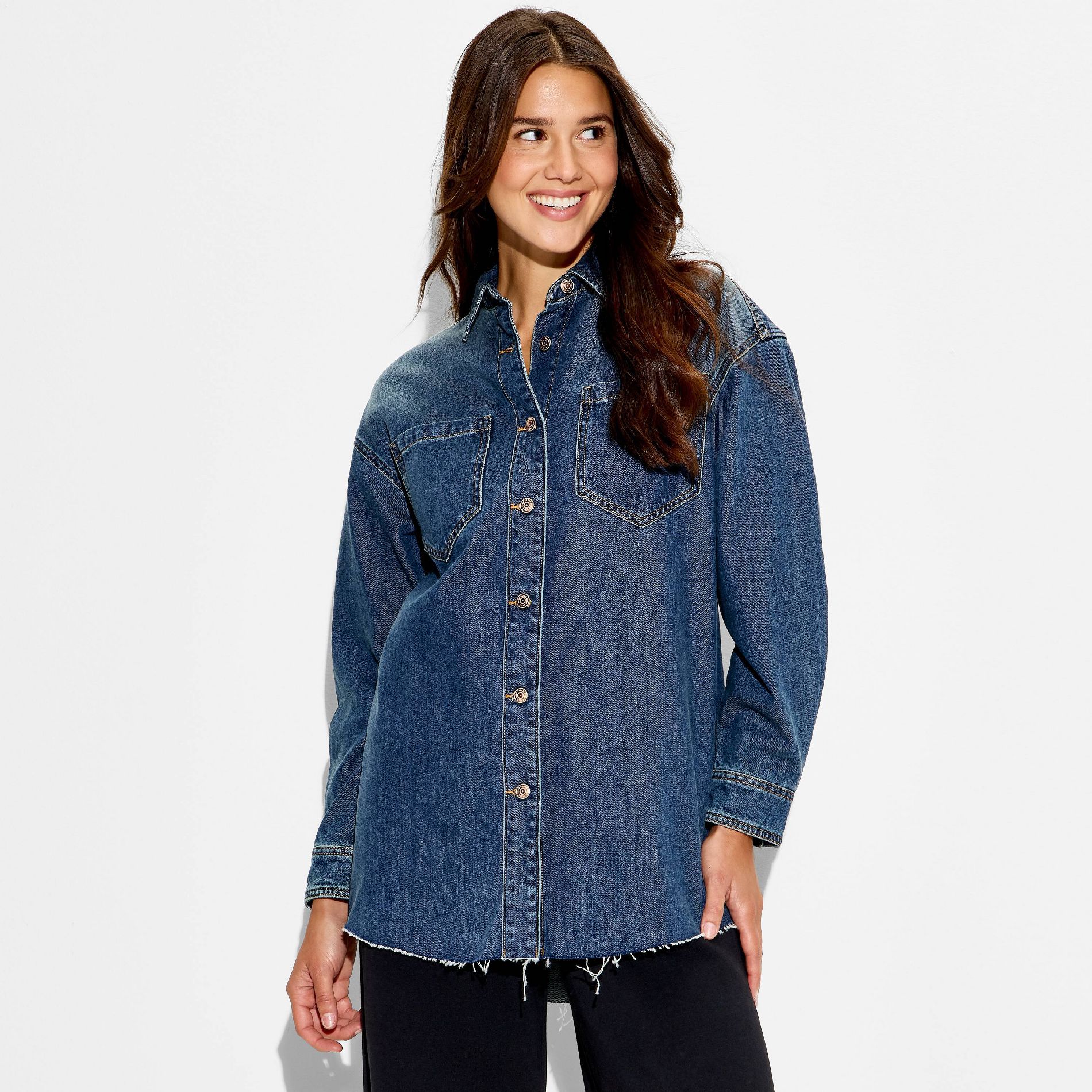 Women's Long Sleeve Button-Down Denim Shirt - Wild Fable™ Medium Wash