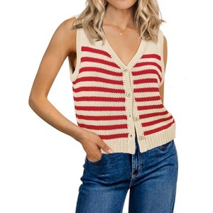Women's Sleeveless Striped Sweater Vest Casual V Neck Vest Tops Summer Outfits - 1 of 1