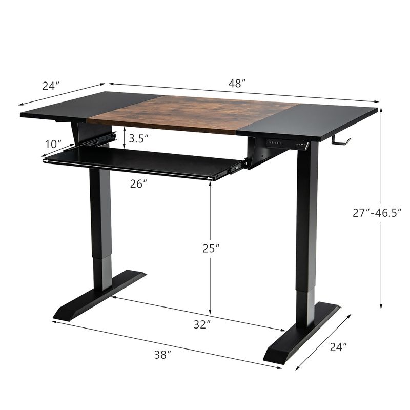 Costway 48'' Electric Sit to Stand Desk Adjustable Workstation w/ Keyboard Tray, 4 of 11