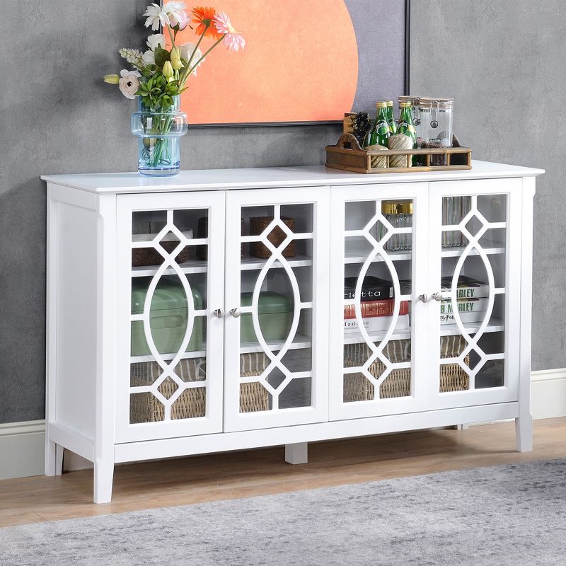 HOMCOM Modern Sideboard with Storage, Console Table, Buffet Cabinet with Glass Doors for Living Room, White, 3 of 7