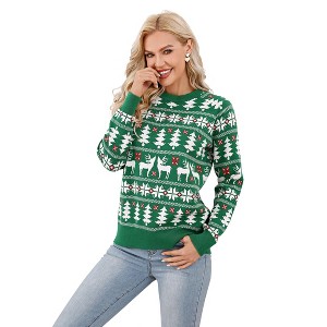 Clearlove Family Christmas Sweater Reindeer Snowflake Pattern Crew Neck Holiday Pullover Knitwear - 1 of 4
