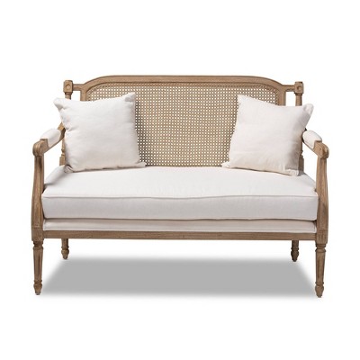 Elegant Ivory Cotton Blend Tufted Loveseat with Whitewashed Wood Frame