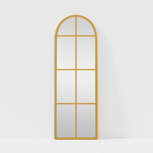 Dovelina Metal Framed Arch Top with Window Pane Decorative Wall Mirror Large Mirror - 70"x23", Black - 1 of 4