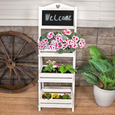 White Fir Wood 41" 3-Tier Ladder Plant Stand with Chalkboard