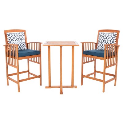 Pate 3pc Bistro Set - Natural/Navy - Safavieh