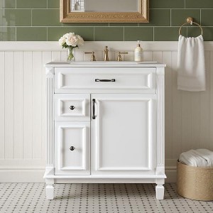 Kumasinova 30" White Bathroom Vanity,Storage Cabinet with Integrated Ceramic Sink,3 Drawers,1 Soft-Close Door,Vanity Cabinet for Smalle Bathroom - 1 of 1