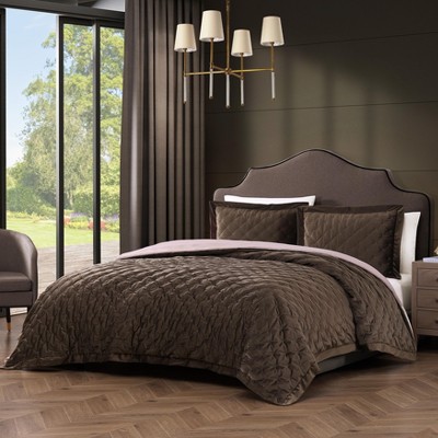 King Dark Brown Velvet Comforter Set with Microfiber Reverse