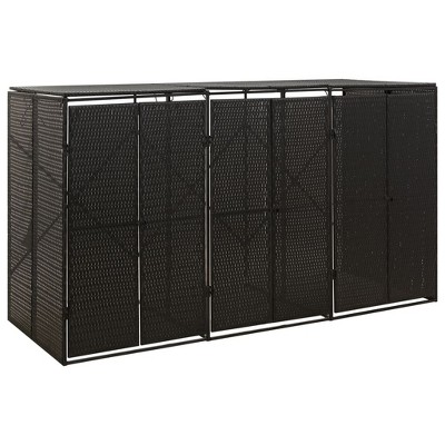 VidaXL Triple Wheelie Bin Shed Black 81.5"x31.5"x46.1" Poly Rattan