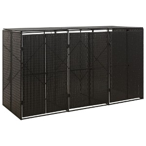 VidaXL Triple Wheelie Bin Shed Black 81.5"x31.5"x46.1" Poly Rattan - 1 of 4