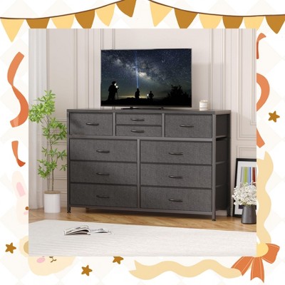 Garvee Wide 10 Drawer Dresser & TV Stand for 47 to 55 Inch TVs - Multi-Functional Storage Chest with Metal Frame and Waterproof Wood, White