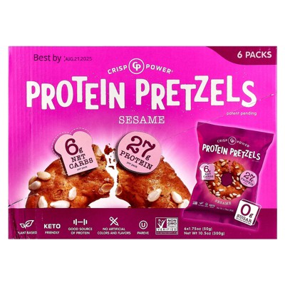 Crisp Power Protein Pretzels, Sesame, 6 Bags, 1.75 oz (50 g) Each