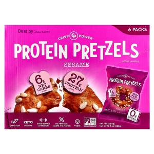 Crisp Power Protein Pretzels, Sesame, 6 Bags, 1.75 oz (50 g) Each - 1 of 4