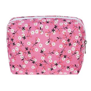 Unique Bargains Portable Flower Cosmetic Bag Deep Pink 1 Pc - 1 of 3