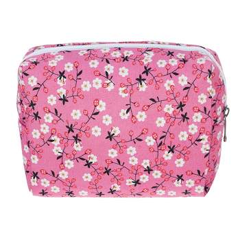 Unique Bargains Portable Flower Cosmetic Bag Deep Pink 1 Pc