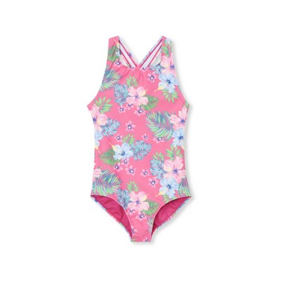 Lands' End Kids Chlorine Resistant One Piece Swimsuit - Medium - Hot Pink Palm