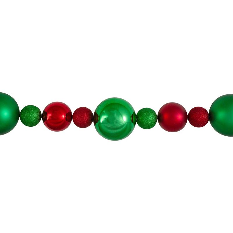 Northlight 6' Red and Green 3-Finish Shatterproof Ball Christmas Garland, 4 of 5