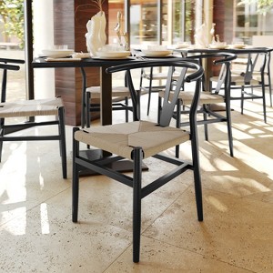 Flash Furniture Logan Commercial Grade Wishbone Style Wood and Kraft Paper Stackable Dining Chair - Set of 2 - 1 of 4