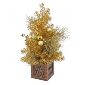 3' Prelit LED Decorated Gold Table Top Artificial Christmas Tree in Pot  Warm White Lights - National Tree Company - 1 of 4