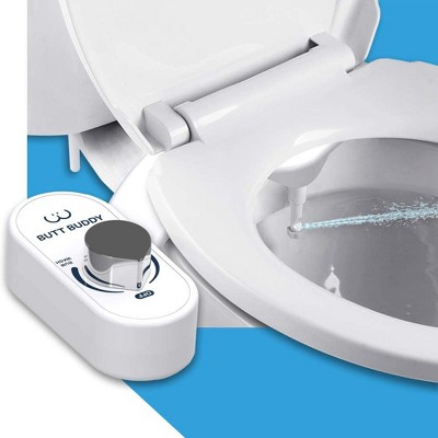 BUTT BUDDY Fresh Water Bidet Toilet Seat Attachment with Rear Bum Wash, Pressure Control, and Self Cleaning Spray Nozzle, Modern Stainless Steel