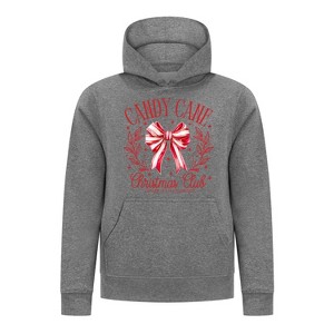 Everyday Kids Christmas Collection Candy Cane Christmas Club Girls Pullover Hoodie – Holiday Sweatshirt - Charcoal Gray - 1 of 1