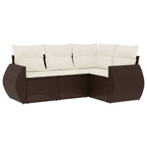 vidaXL 4 Piece Patio Sofa Set with Cushions Brown and Cream - With Table - 1 of 4