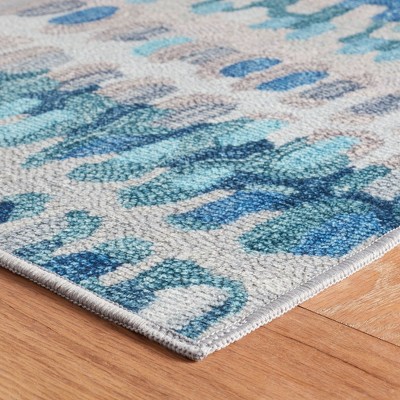 Blue and Beige Synthetic Machine Washable 2x3 Rug