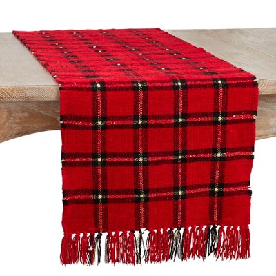 Saro Lifestyle Plaid Chenille Runner, Red, 16" x 72"