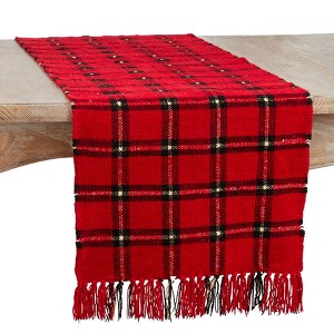 Saro Lifestyle Plaid Chenille Runner, Red, 16" x 72" - 1 of 3