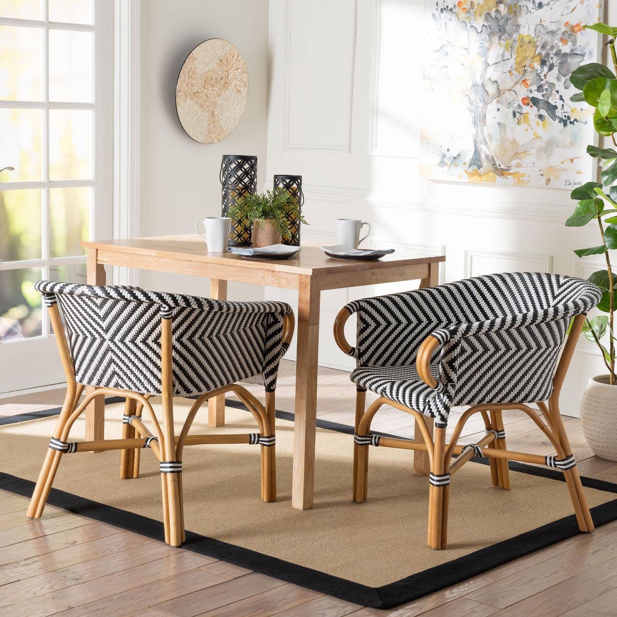 bali & pari Max Rattan 2-Piece Armchair Set with Sloping Arms Natural Brown/Black/White - thumbnail 7