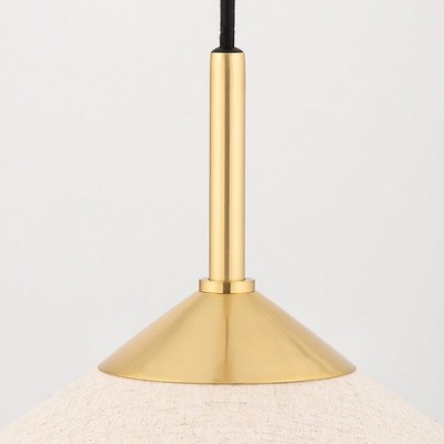 Elegant Scalloped Edge Linen & Aged Brass 20" Pendant Light
